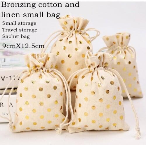 9CM*12.5CM Bronzing Cotton And Linen Small Cloth Bag Small Storage Travel Storage Sachet Bag In Stock