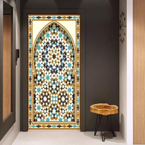 Muslim Style Lesser Bairam DIY Door Art Mural Sticker Home Decor Bedroom Living Room Door Wall Stickers Self-adhesive Wallpaper