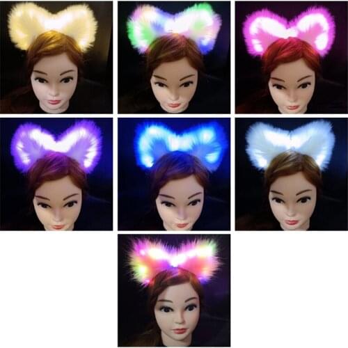 Flashing Halloween Tiara Plush Cat Ears Hair Hoop Luminous Glowing Headdress Lovely Photo Props Party Hair Supplies