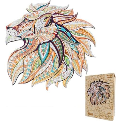MINOCOOL Colorful Wooden Animal Puzzle Animal-shaped Lion Jigsaw Puzzle Gift For Adults Kids Educational Toy Wooden Gift Box