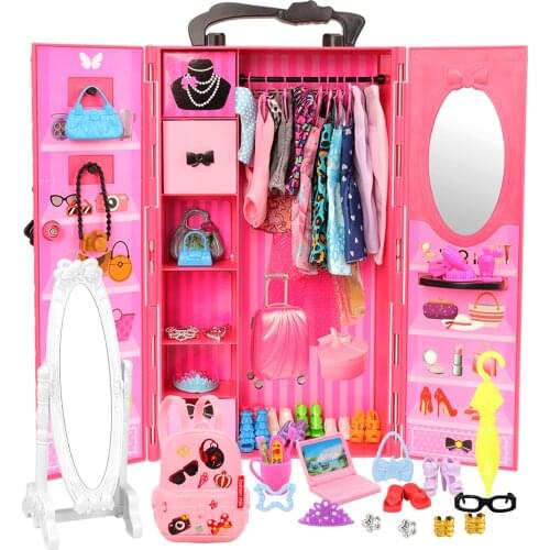 Fashion Dollhouse Miniature Accessories Clothes for Babie 1 Wardrobe +109 Accessory Mini Laptop Mirror Wash Kit Birthday Gift