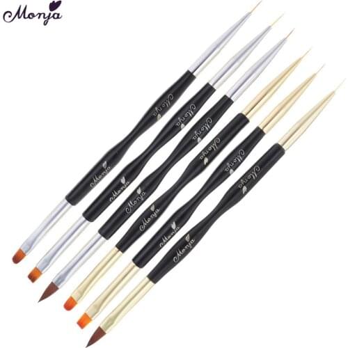 Monja Dual End Nail Art French Stripe lines liner DIY Painting Brush Acrylic UV Gel Extension Builder Drawing Pen Manicure Tool