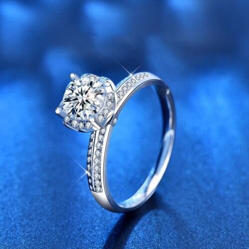 Moissanite Ring 925 Silver 1ct 3.7g White Diamond Platinum Plated Holding Flower Rings For Women Wedding Party Girl Gift Jewelry