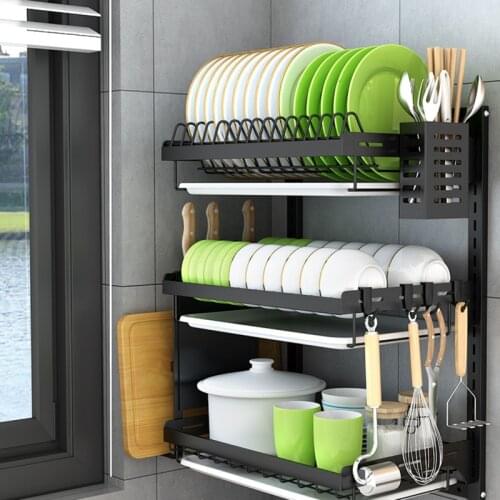 Hole-free Bowl Rack Wall Hanging Drying Bowl Rack Drainage Rack Bowl Dish Chopsticks To Accept Black Stainless Steel Kitchen