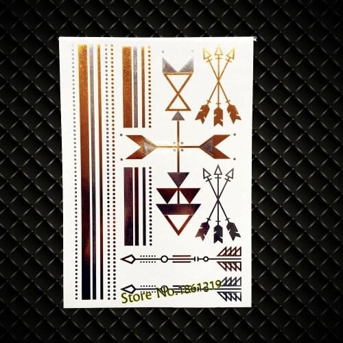 New Golden Arrows Fake Flash Metallic Waterproof Tattoo Women Body Art henna Tatoo GYH-038 Jewelry Designs Fake Transfer Tattoos