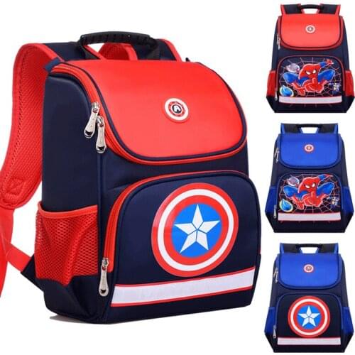 NEW nylon Waterproof Schoolbag Captain America Spider Man Teenagers cartoon Backpacks Children Light Spine-School Bag