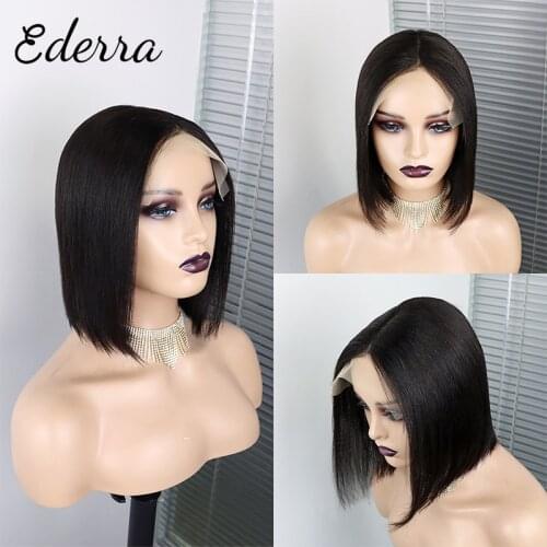 Bob Wig Short Brazilian Straight Cheap Human Hair Wigs For Black Women Black Wig T Part 13*1 Lace Bob Human Hair Wig Pre Plucked