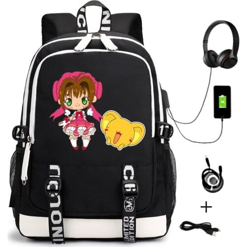 Cartoon Backpack Anime Card Captor Casual School Bags For Teenagers Unisex USB Travel Laptop Shoulder Bags Zipper Bookbag