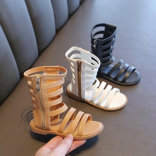 Girls Sandals 2021 Summer KIds Gladiator Sandals Narrow Band Mid Calf High Boots Sandal Big Girls Children Fashion Princess Shoe