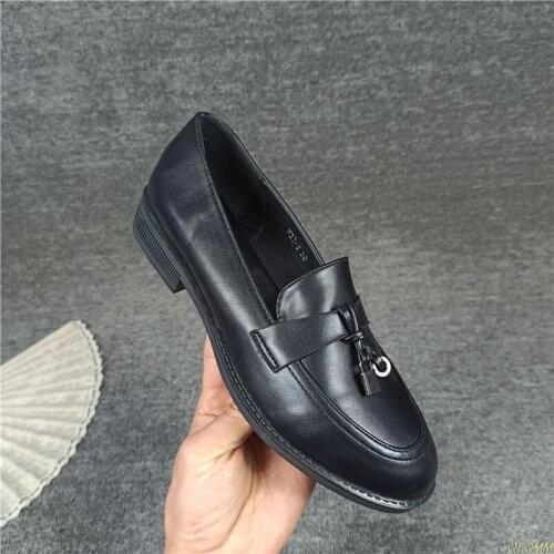 2020 Flat shoes women Genuine leather Fashion casual Superstar ladies loafers fringe solid female shoe Soft Plus size 36-41