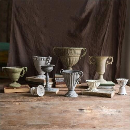 Retro Metal Flower Pots Planters Vintage Metal Vase Home Decorative high Foot Storage Cup European Palace Style