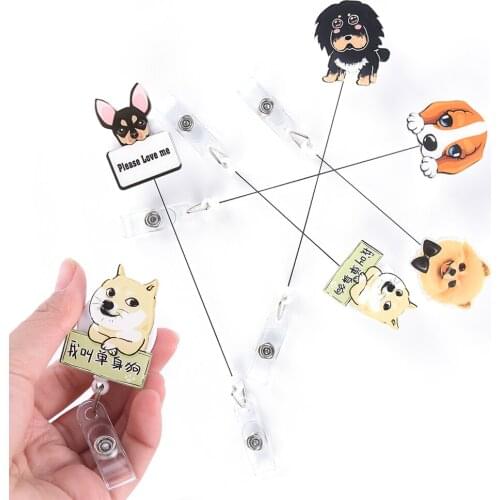 1Pcs Mini Cartoon Dog Retractable Badge Reel The New Student Nurse Exihibiton ID Name Card Badge Holder Office Supplies