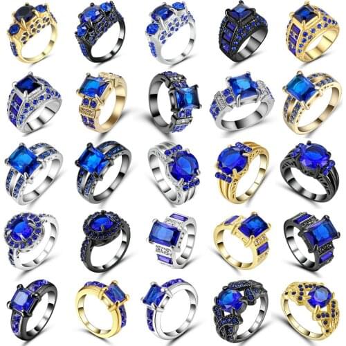 Top Quality Princess Kate Blue Gem Created Blue Crystal Silver Color Wedding Finger Crystal Ring Brand Jewelry for Women Size 6