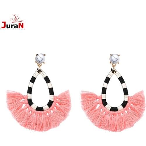 JURAN New Design Jewelry Zebra-stripe Rope Chain With Yarn Tassel Dangle Earring Skirt Shape Earrings Drop For Women J50138