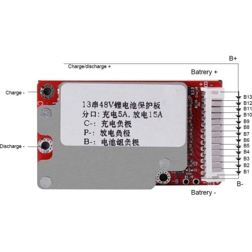 Li-Ion Li-Polymer Battery Pack Protection Board BMS For 13S 48V/54.6V Batteries Lithium Battery Protection Board (Split Port)