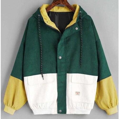 Women Corduroy Patchwork Oversize Jackets Outerwear 2021 Autumn Casual Vintage Jacket Coats Female Streetwear Windbreaker Korean