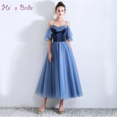Hes Bride New Elegant Blue Prom Dress Sexy Sweetheart Short Sleeve Ankle -length Lace Up Prom Formal Grown Robe De Soiree