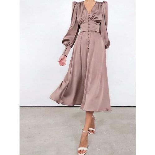 Women Party Dress Solid V Neck Maxi Slim Satin Elegants Vestido De Mujer Robe Manche Longue Evening New Year Soirée Black Dress