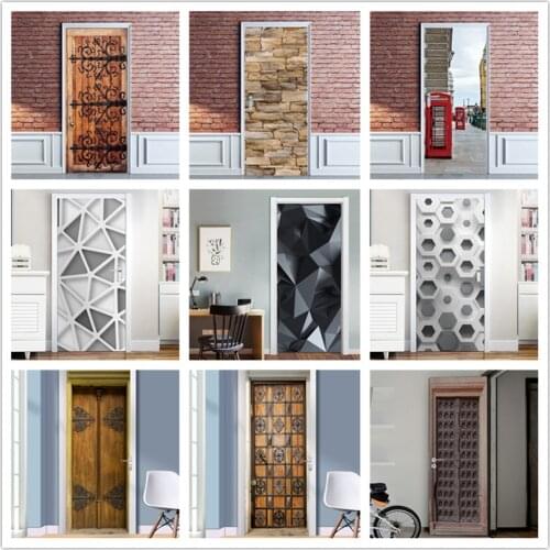 3D Retro Waterproof Door Decoration Wallpaper Modern Home Design Decor Door Stickers Self Adhesive Vinyl deursticker For Bedroom
