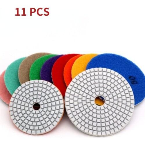 11PCS Diamond Polishing Pad Wet/Dry for Granite Stone Concrete Marble Polishing Concrete Floor Polishing Use Grinding Discs Set