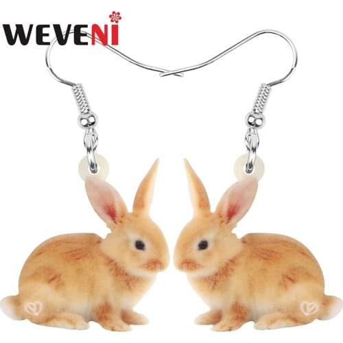 WEVENI Acrylic Easter Brown Hare Rabbit Bunny Pet Earrings Big Animal Dangle Drop For Women Girls Charm Jewelry Gift Accessories