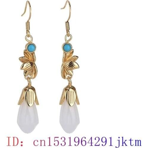White Jade Flower Earrings Fashion Zircon Natural Women Amulet Gifts Chalcedony Jewelry Crystal 925 Silver Charm Gemstone