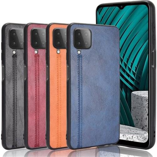 For Samsung Galaxy A12 Case Luxury Calfskin PU Leather lines Hard Back Cover Case For Samsung M12 A 12 M 12 Phone Case