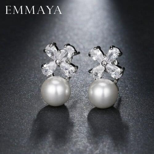 EMMAYA Cute Design CZ Brand Jewelry Simulated Pearl Bridal Wedding Party Earrings Lovers Gift