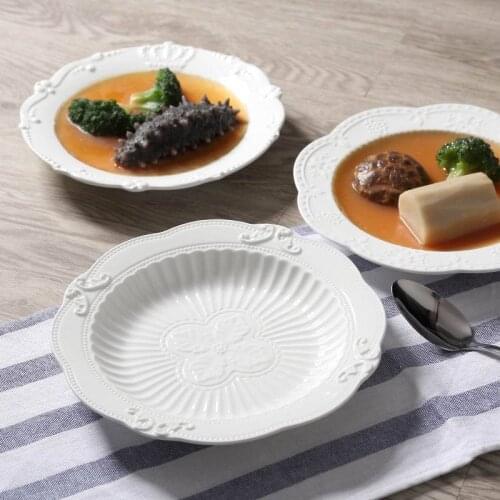 8inch European relief court soup plate salad plate pure white fruit plate deep dish Western dish 8 inch soup pan