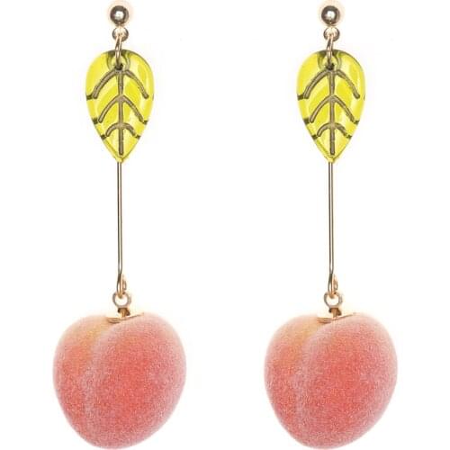 Jaeeyin 2021 Fashion Gold Plated Women Long Dangle Minimalist Pink Leaf Juicy Honey Peach Drop Fruit Earrings for Teenagers
