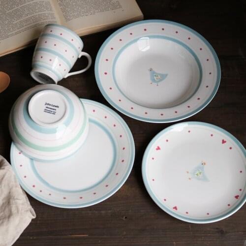 Ceramic Underglaze Color Idyllic Style Cock Polo Point Lovely Dinner Plate Deep Dish Mug