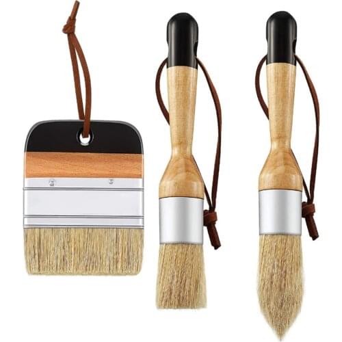 3Pack Chalk and Wax Paint Brushes Bristle Stencil Brush for Wood Furniture Home Wall Decor Painting Supplies & Wall Treatments
