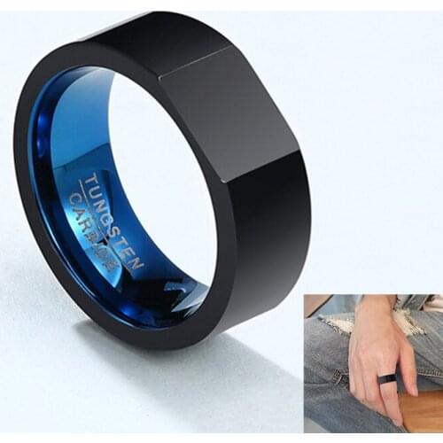 Black Blue Male Unique Wedding Ring Tungsten Carbide Ring 8mm Simple Jewelry Accessories