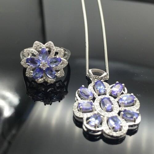Jewelry romantic tanzanite heart jewelry set natural tanzanite silver ring pendant jewelry set solid silver jewelry set