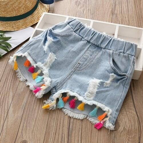 2021 Hot Summer Fashion Beauty Cute 2 3 4 6 8 10 12 Years Children Short Jeans Pants Baby Kids Girls Denim Tassel Hole Shorts