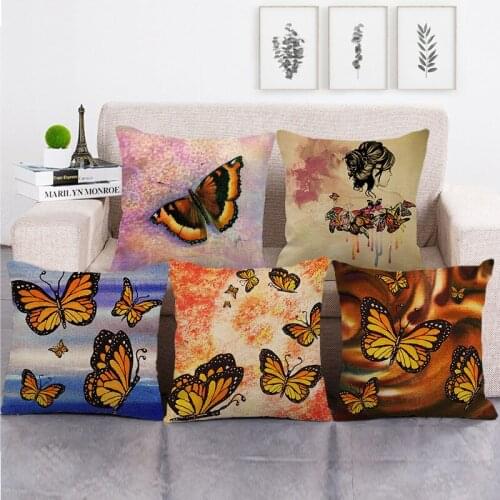 Colorful Flower and Butterfly Linen Decorative Pillow Case for Sofa Bed Chair Car Couch Love Animal Cushions Cover Home Decor