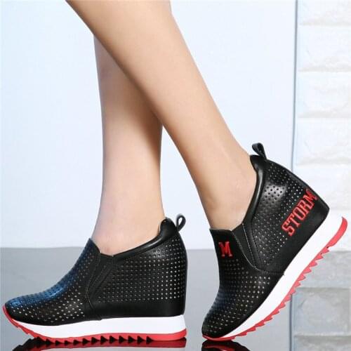 Fashion Sneakers Women Hollow Genuine Leather Wedges High Heel Ankle Boots Female Round Toe Platform Pumps Shoes Casual Shoes