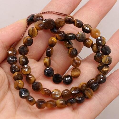 Small Beaded Natural Semi-Precious Stones Oblate Faceted Tiger Eye Beads for Charm Jewelry Making Bracelets Unisex Gift 6mm