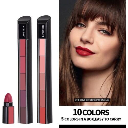 5 in 1 Matte Lipsticks Combination Strip Lip Tint Set Moisturizing Long Lasting Lips Cosmetics Makeup