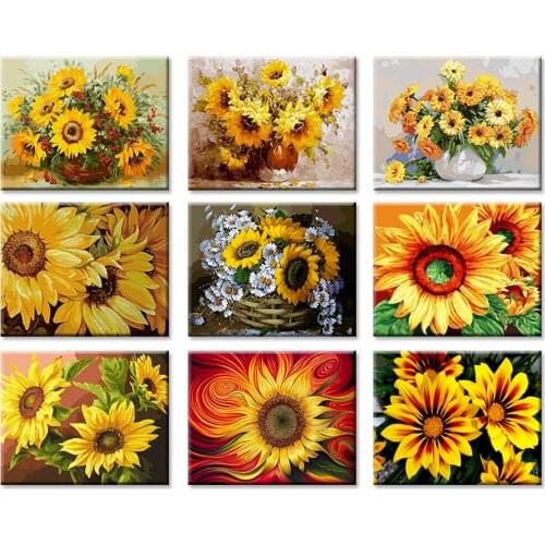5D DIY Poured Glue Diamond Painting Kits Scalloped Edge Sunflowers Abstract Modern Full Round With AB Drill Wall Art Unique Gift