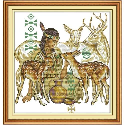 TOP A maiden feeding a deer 11CT 14CT DIY kit wholesale Cross Stitch embroidery needlework Sets home decor