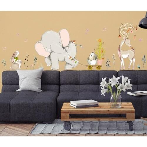 Wall Stickers Cartoon Anime Stickers Elephant Giraffe Rabbit Happy Story Childrens Room Decoration Antifouling and Waterproof