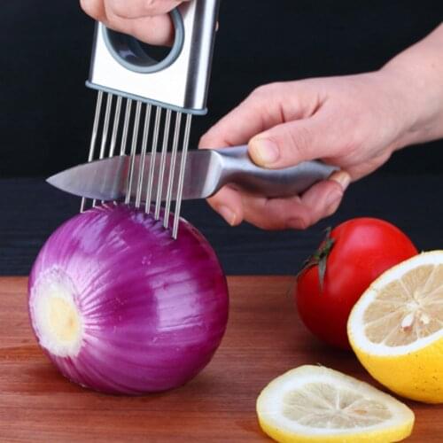Stainless Steel Onion Needle Onion Fork Vegetables Fruit Slicer Cutter Cutting Safe Aid Holder Kitchen Accessories Tool