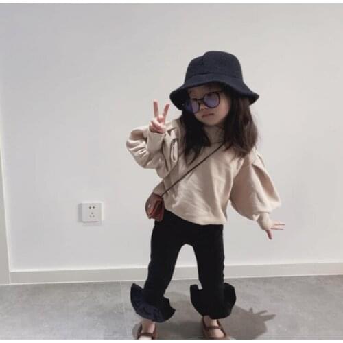 2021 New Girls T Shirt Spring Fashion Cotton Puff sleeve Kids top 2-7 years QS44