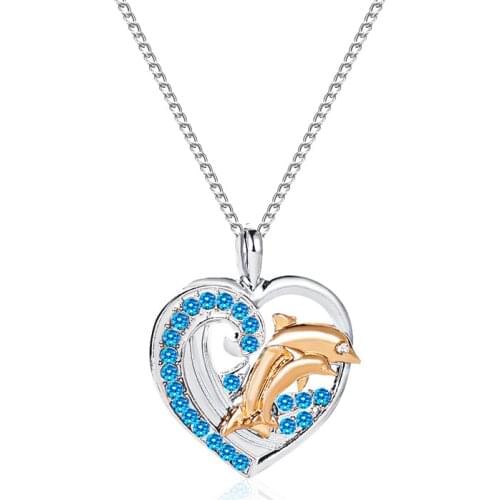 Heart Dolphin Crystal Pendant Necklace For Women Korean Fashion New Necklaces & Pendants Jewelry Cute Peach Heart Clavicle Chain