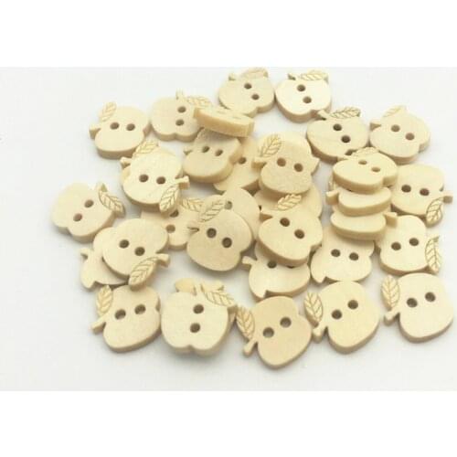 100pcs 15mm Wooden Apple Shaped Buttons Sewing Natural 2 Holes DIY Button Accessories Embellishments Cardmaking