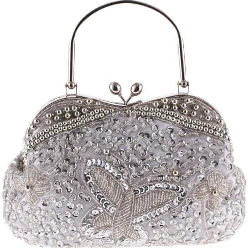 Handmade Metal Totes Luxury Embroidery Beaded Sequin Design Kissing Lock Satin Interior Evening Clutch For Women