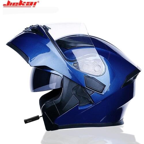 JIEKAI Motorcycle Double Visor Helmet Moto Built-in Bluetooth-compatible Helmets Flip Up Motor Bike Capacete Casco DOT Approval