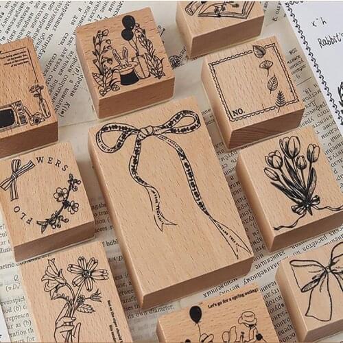 Stamp Vintage Flowers Bowknot Wooden Rubber Stamps For Scarpbooking Decoration DIY Craft Standard Wooden Stamps