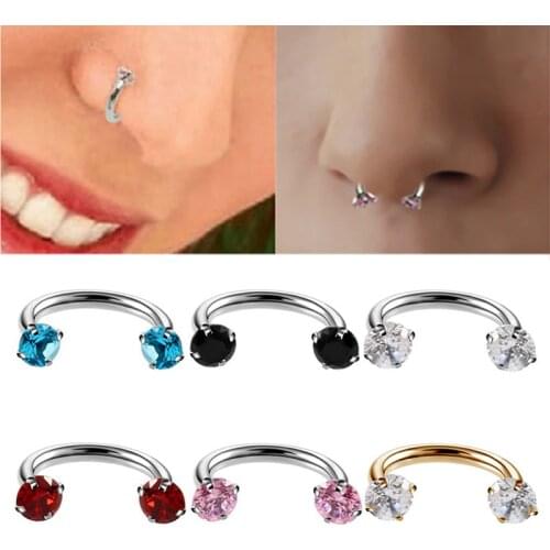 Titanium Hinged Segment Double diamond U shape Nose Ring Clicker Ear Cartilage Tragus Helix Lip Body Piercing Fashion Jewelry